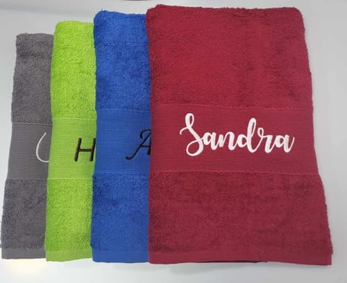 BotoHome ★ Duschtuch 70x140 mit Namen mit Aufhänger ★ Handtuch 50x100 mit Namen Bestickt ★ 500 g/m2 ★ 100% Baumwolle ★ SUPER QUALITÄT ★ Geschenk ★ (Weinrot, 70 x 140 cm)