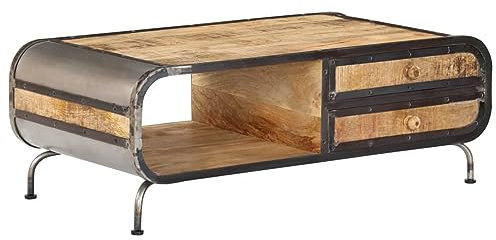 ADWOA Couchtisch 100 x 50 x 35 cm Mango-Massivholz Couchtisch Eiche Massiv Folding Coffee Table