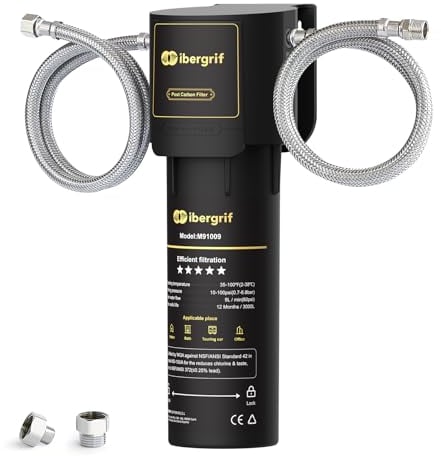 Ibergrif M91009, 10UA Système de Filtre à Eau sous l'évier, Certifié NSF/ANSI 42, Réduit le Chlore, le Plomb, le Fluorure, le Mauvais Goût et les Odeurs, Installation Rapide, Noir