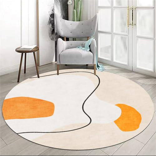 Highdi Tapis Rond Salon, Morandi Abstrait Tapis de Sol Décoration Antidérapant pour Chambre Cuisine Balcon Terrasse Salon Salle à Manger Intérieur Extérieur (140cm,Orange)