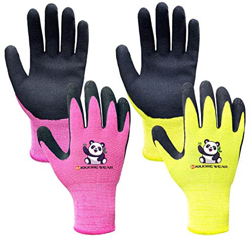 Migliore Wear 2 Paar Kinder Arbeitshandschuhe, Gartenhandschuhe Kinder, Latex Schutzhandschuhe mit Handflächenbeschichtung