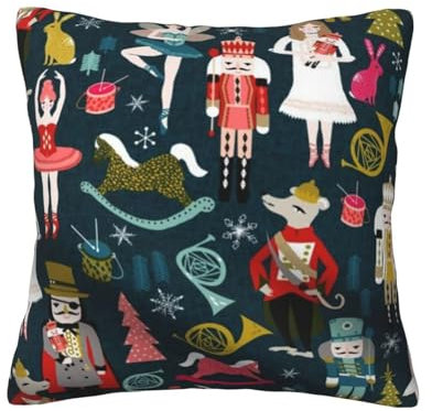 Samt-Kissenbezüge für Damen, Nussknacker-Ballett-Weihnachts-Tanz-Druck, Heimdekoration, für Bett, Sofa und Wohnzimmer, Kissenbezüge und viele andere Anlässe, quadratisches Kissen, 50,8 x 50,8 cm