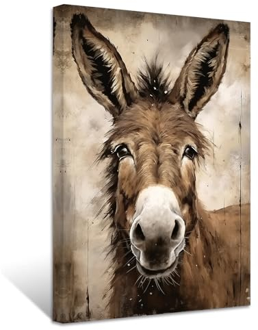 ZXHYWYM Esel Leinwandbilder lustige Esel Bilddrucke rustikales Tierporträt Poster Bauernhaus Badezimmer Dekor Gerahmt (Bild-2, (30.00 x 45.00 cms))