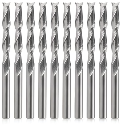 EU_HOZLY 3,175 x 3,175 x 22 mm, dos flautas VHM Micro End Fresa CNC Madera GravierTools Spiral Router Bits Pack de 10