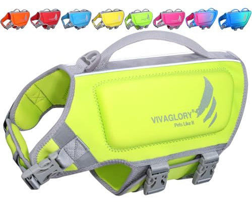VIVAGLORY Leichte Rettungsweste für Hunde, Pet Life Preserver Rettungsweste aus hautfreundlichem Neopren mit D-Ring und Schnellverschluss für mittelgroße Hunde, Neon-Gelb