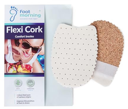 Foot Morning - Flexi Cork - Fersenerhöhung aus Textil, Latex und Naturkork mit Selbstklebender Unterseite - Stoßdämpfende Einlage - Linderung bei Fersensporn & Fersenschmerzen - 1 Paar (EUR 40-46)
