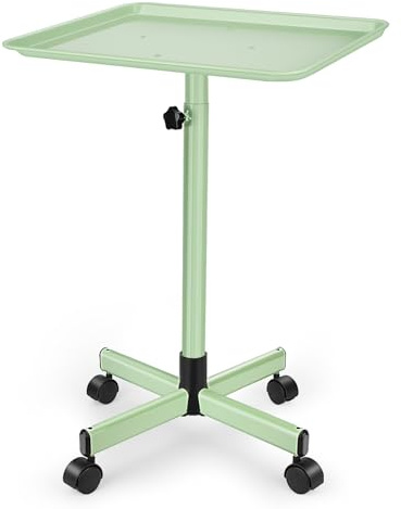 Aluminum Salon Tray Cart - Adjustable Height Rolling Tray for Salon, Spa & Medical Use - Green
