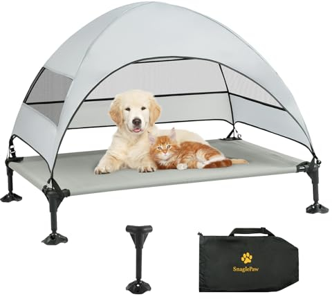 Snagle Paw Hundeliege mit Dach,Erhöhtes Hundebett mit Stabile Anti Rutsch Füße,Breiterer Schatten Hundeliege Outdoor,Wasserfest Hundebett mit Dach Grosse Hunde Camping Indoor & Outdoor