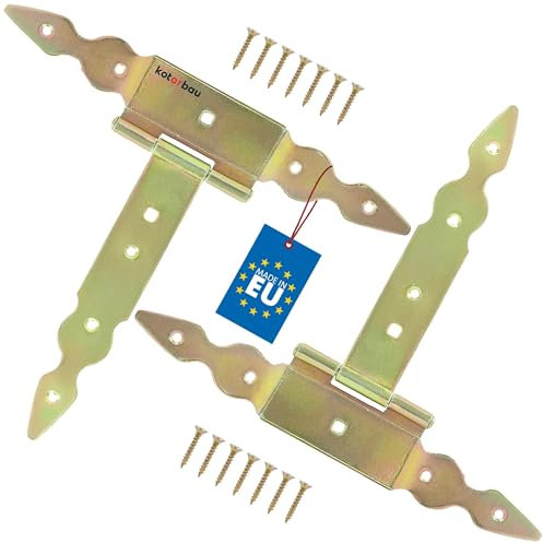 KOTARBAU® 2 St. T Scharniere gold L: 200 mm Kreuzgehänge verzinkt Stahl Gartentor Scharnier Türband Holztür Ladenband Torscharniere Schwerlast Türbänder Beschläge Gartentor Tor Scharniere