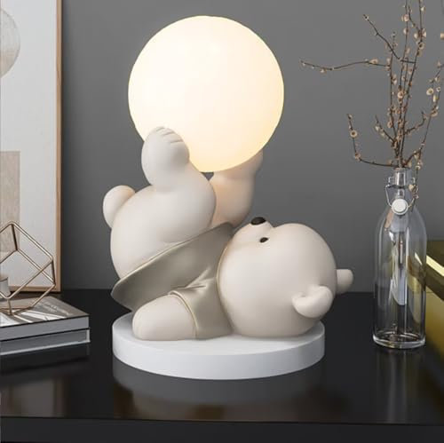 GUANSHAN Kreative Tischlampe mit Bärenmond, Cartoon-Mond-Tischlampe, Nachttischlampe, Tischbeleuchtung, Schreibtischdekoration für Kinderzimmer, Schlafzimmer, Wohnzimmer