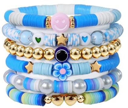 6 Stück Armbänder, Böhmen Stretch Armbänder, Handgefertigte Armbänder, Bunte Freundschaftsarmbänder Armband Handmade,geeignet für Konzert, Geburtstagsgeschenk