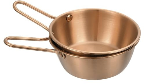 sourcing map 2 Pcs Korean Traditional Wine Bowls, 4.72 Inch 304 Stainless Steel Raw Rice Wine Cup Sauce Bowls with Handle for Hiking Camping Soup Dish, Rose Gold