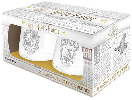 ABYSTYLE Harry Potter 2er Gläser Set Ravenclaw & Hufflepuff, Glas, 300 ml, Trinkglas, Haushaltswaren