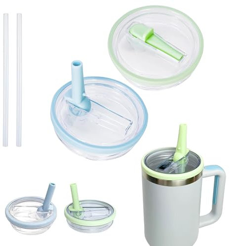 Replacement Lid for 40 oz Cup Lid Replacement Accessories, Reusable, Leak-proof and Dustproof Cup Straw Cover Lid for Stanley Cup (Light Blue, Light Green) Pack of 2