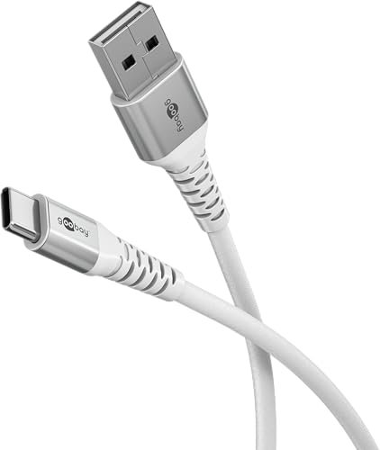 goobay USB-A a USB-C 60W / 1m / Cable Textil Flexible/Cable de Carga de 480 Mbits USB C/Supersuave/Samsung, Xiaomi, Google, Nothing Phone Cable USB A a C/Cable Textil/Blanco / 74530