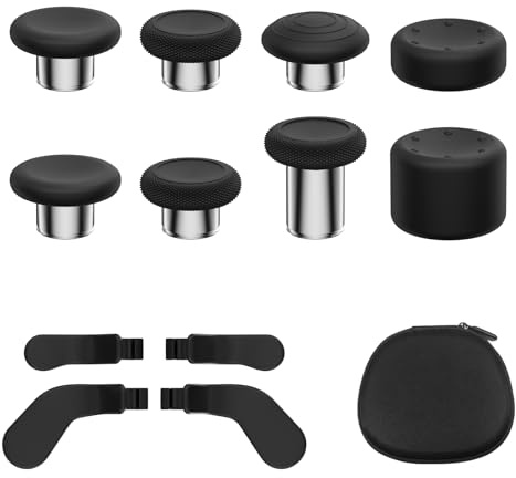 KD.FLY 13 in 1 Metal Thumbstick Kit for Xbox One Elite Series 2, Xbox Elite Controller Replacement Parts, Gaming Accessory with 6 Metal Swap Joysticks, 2 D-pads, 4 Paddles with Storage Bag, Black