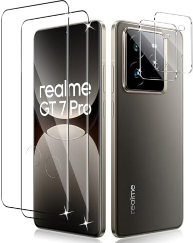 Liilaa Protector de Pantalla para Realme GT7 Pro 5G, 2 Piezas Cristal Templado y 2 Piezas Protector de Lente de Cámara, Anti Arañazos Dureza 9H Vidrio Templado para Realme GT 7 Pro 5G