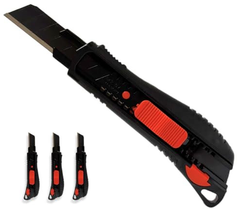 AHG Profi 2K Cuttermesser mit Soft-Touch-Griff [3 Stück] Teppichmesser, Kartonmesser, Universalmesser mit 18mm Edelstahl Abbrechklingen, Papier, Karton Allzweckmesser für Privat & Gewerbe