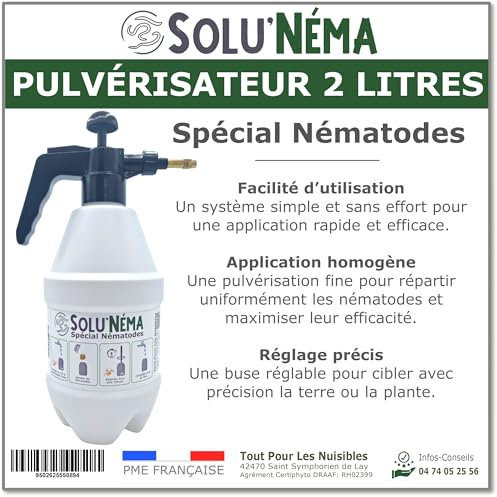 Solu'Néma Pulvérisateur 2 litres, Spécial Nématodes, Application Homogène, Buse Réglable