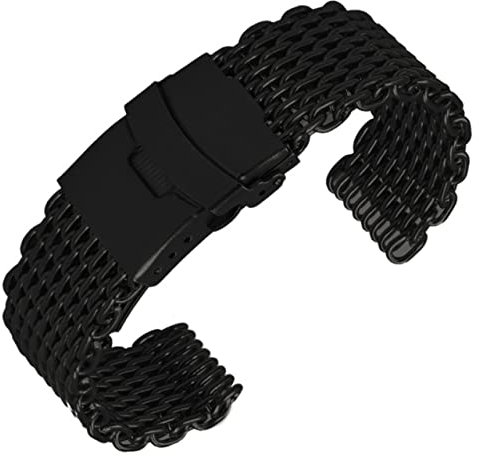 Holibanna Shark Mesh Edelstahl Uhrenarmband Mit Faltschließe Langes Schwarzes Metallarmband Für Herren Und Damen Verstellbares Komfortables Metalldesign Für Business Und Sport