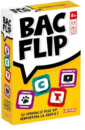 Lansay - Bac Flip - Jeu de Société d'Ambiance et de Mots - Dès 8 Ans | Format Voyage - Thèmes et Lettres à Retourner - Réflexes et Imagination Stimulés - Possibilité de Voler chez l'Adversaire