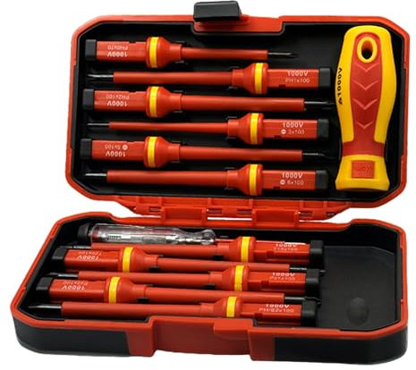 13PCS Electrical Screwdriver Set: Changeable Insulated Screwdriver Sets with Rubber Handle for Electrician Home DIY Projects - Screw Driver Sets with Case