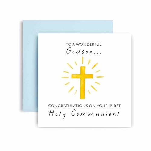 Huxters First Holy Communion Card for Godson - Floral Cross Design - Thoughtful Religious Greeting Card for a Special Milestone - 17 by 12cm (Godson)