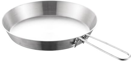 perfk Stainless Steel Camping Fry Pan Non Stick Skillet Folding Handle Reusable Multipurpose Cookware Outdoor Cooking Griddle, 20cm