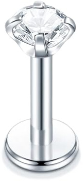 Besyvvin 925 Sterling Silber Lippenpiercing Helix Tragus Knorpel Stecker 6mm 8mm 10mm mit Stein Piercing Lippe Stud Damen