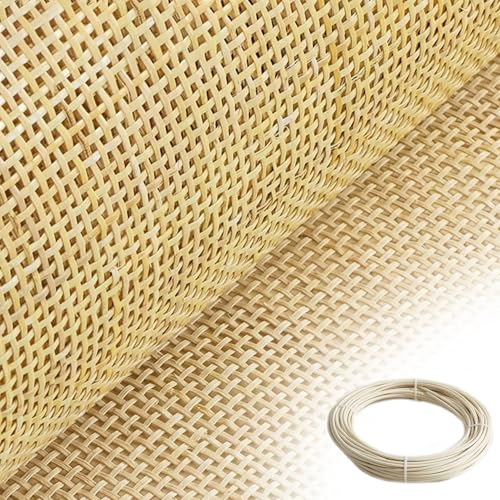 RIBLOR Natürliches Wiener Geflecht Meterware, 50cm Breites, Rattan Geflecht Gurtband Rolle, Rattan Vorgewebtes Offenes Netz Gewebe für DIY Stuhl Möbel Schranktür(35x100cm)