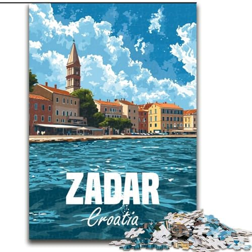 Puzzle 1000 Teile für Erwachsene, Zadar, Kroatien, Familienunterhaltungsspielzeug mit passendem Poster und Quizblatt (26x38cm),1000 Stück