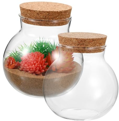 SUPVOX Bouteille Écologique en Verre Bouchon en Liège 10x11cm pour Micro-Paysage DIY Décoration Maison Bureau Lot De 2 Pots Transparents