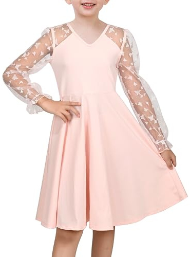Sunny Fashion Robe Fille Noire Dentelle Florale Maille Transparente Manches Longues Dos V Échancré