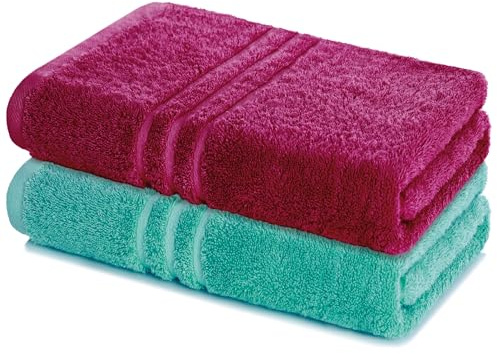 Lavea® 2er Set Saunatuch 80×200 cm - Bordeaux & Türkis | 100% Baumwolle – Großes Saunatuch für Damen & Herren, saugstarkes Frottiertuch, weich, waschbar, Frottierserie Elena