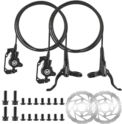 Hydraulische Scheibenbremse Set MTB, 2‑Kolben Vorne & Hinten, 160mm Rotor aus Aluminiumlegierung, Hydraulikbremsen für Mountainbike, E‑Bike & Fatbike, Schwarz