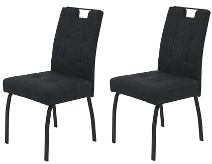 Hela Tische, 2er Set 4-Fuß-Stuhl Esszimmerstuhl Linz, Bezug Webstoff Anthrazit, ergonomische Lehne mit Griffleiste, FEDERKORB Sitz, 140kg belastbar, Flachrohrgestell