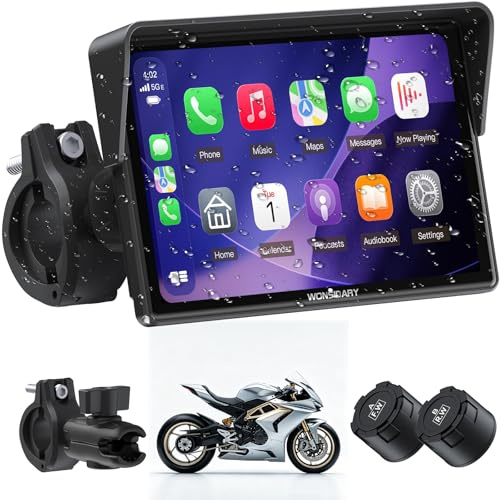 Wonsidary W522TPMS 5 Pollici CarPlay Moto Schermo con Android Auto,TPMS | Navigatore Moto con Schermo Touch Impermeabile IP67,EQ,Doppio Bluetooth,Controllo Vocale e Alimentazione USB/ACC per Moto