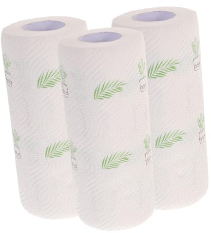 POPETPOP Kitchen Paper Towels Disposable 3 Rolls 55 Sheets Oil Absorbing Cleaning Wipes with Water-Lock Patterned Design for Range Hood and Food Preparation