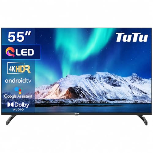 TuTu TUQ55UN1 Téléviseur 55 Pouces (139 cm), QLED Android Smart TV avec WiFi, Bluetooth, App Store, Chromecast, Triple Tuner (DVB-T/T2, DVB-C, DVB-S/S2), Molotov et Plus