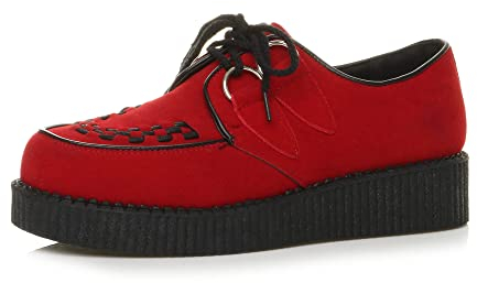 Ajvani Mens lace up Goth Punk Rockabilly Brothel Creepers Teddy boy Shoes , Red Suede, 12 UK