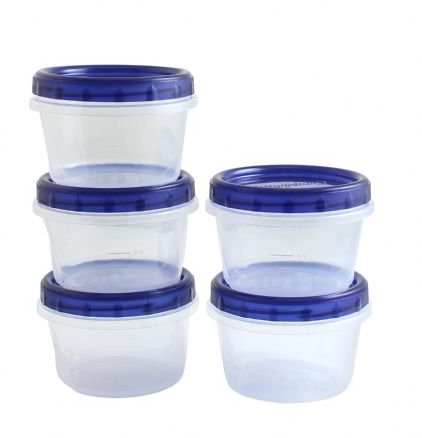 [16Oz - Blue - 5 Pk] Twist Top Food Storage Containers Leak-Proof, Airtight Soup Storage Canisters with Screw & Seal Lids BPA-Free, Stackable, Reusable Kitchen Essentials 16-Ounce