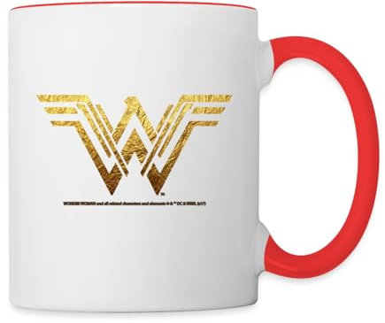 Spreadshirt Wonder Woman Logo En Or Mug Bicolore, taille unique, blanc/rouge