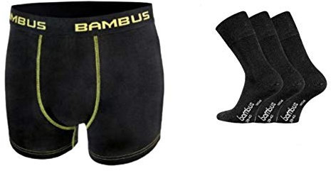 TippTexx 24 2 seidig weiche Bambus Boxershorts +3 Paar Paar Bambussocken mit zusätzlicher Garantie, Ökotex 100 (Schwarz/Socken 43-46, L)