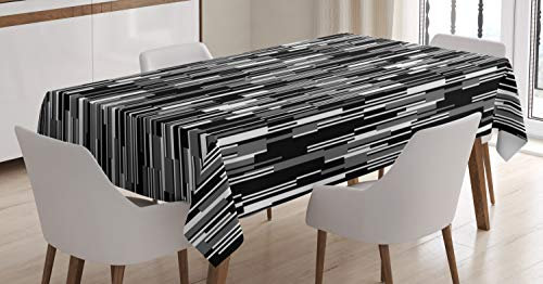 ABAKUHAUS Schwarz und weiß Tischdecke, abstrakte Linien, Schmutzabweisend Pflegeleicht Waschbar Druck Mit Klaren Farben ohne Verblassen, 140 x 170 cm, Weiß Schwarz Grau
