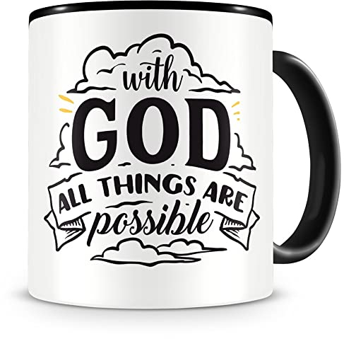 Samunshi® Mug de Noël, Céramique, noir/noir, With God All Things Are Possible 300ml