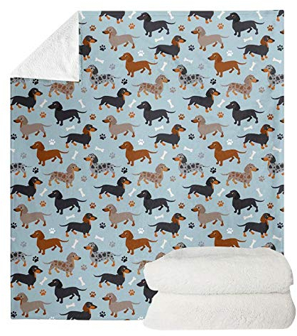 chaqlin Dackel-Haustier-Überwurfdecke, leicht, warm, weich, gemütlich, Flanell, wendbar, Fleece-Decke für Outdoor-Reisen, Camping, 140 x 180 cm