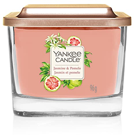 Yankee Candle Quadrat Duftkerze| Jasmine & Pomelo Kliengroße 1-Docht-Kerze | Brenndauer bis zu 28 Stunden | Elevation Kollektion mit Plattformdeckel