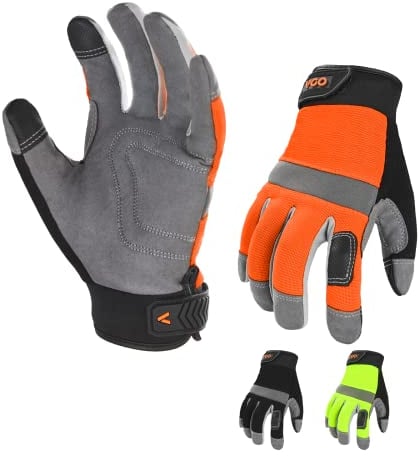 Vgo... 3 Paar Herren Sicherheitshandschuhe, Touchscreen, Praktische Arbeitshandschuhe für Gartenarbeit, Lager und leichte Mechanikerarbeiten (3 Paar, Größe S, Orange, SL7584)