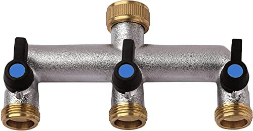 Suinga Robinet Triple Sortie 3/4 | Entrée Femelle 3/4 | Vanne 3 Voies | Laiton | Raccord Plomberie | pour Tuyau Arrosage, Robinet Cuve 1000L, Distributeur Eau, Raccord Tuyau d'Arrosage