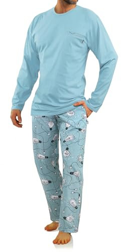 sesto senso Pigiama Uomo Cotone Lungo 100% Cotone Biancheria Invernale da Notte Pigiami Due Pezzi Lingerie Maniche Lunghe Pantaloni Lunghi L Lampadina 2431-6 Blu
